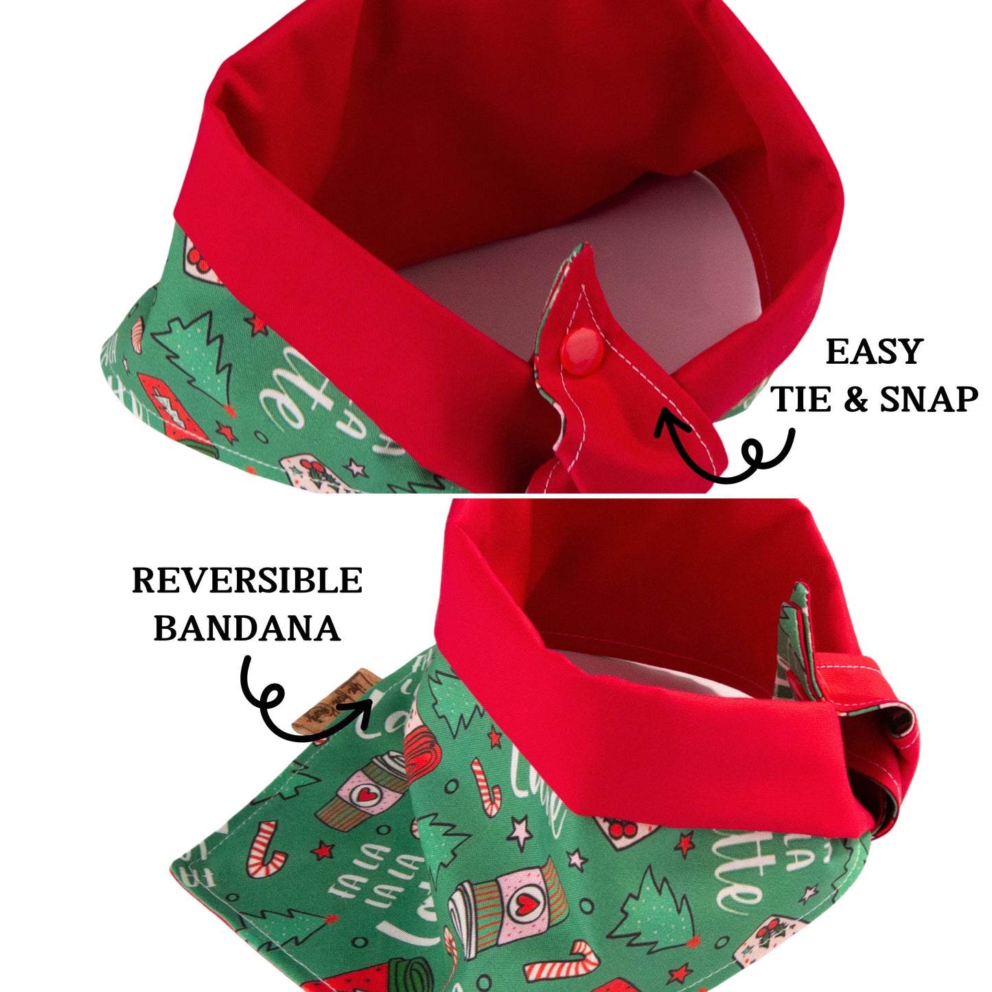 Tie and Snap Christmas Latte Bandana by Life for Pawz – Handmade for pets