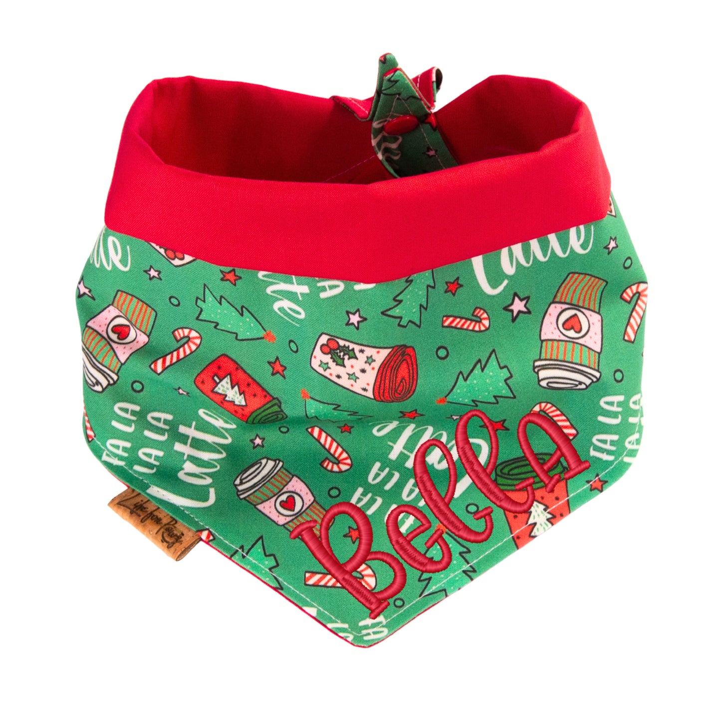 Tie and Snap Christmas Latte Bandana by Life for Pawz – Handmade for pets