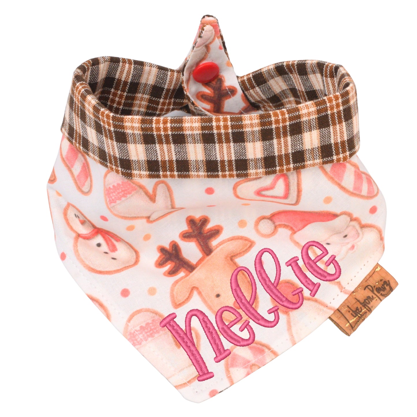 Tie and Snap Christmas Reindeer & Plaid Tie & Snap Bandana by Life for Pawz – Handmade for pets