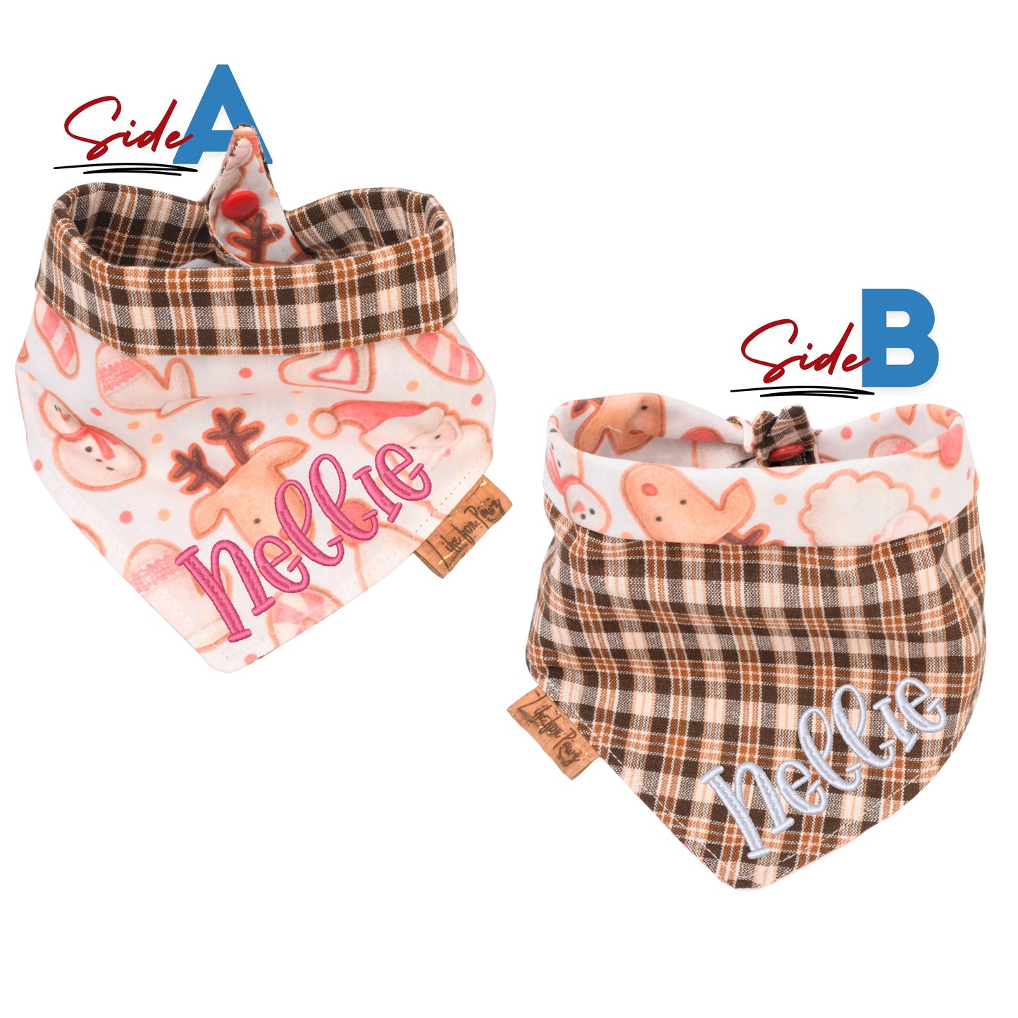 Tie and Snap Christmas Reindeer & Plaid Tie & Snap Bandana by Life for Pawz – Handmade for pets