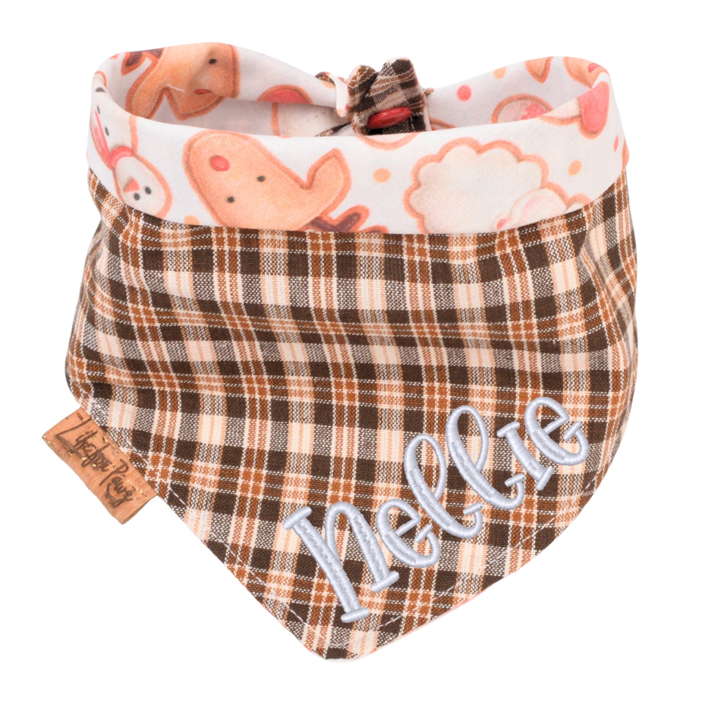 Tie and Snap Christmas Reindeer & Plaid Tie & Snap Bandana by Life for Pawz – Handmade for pets