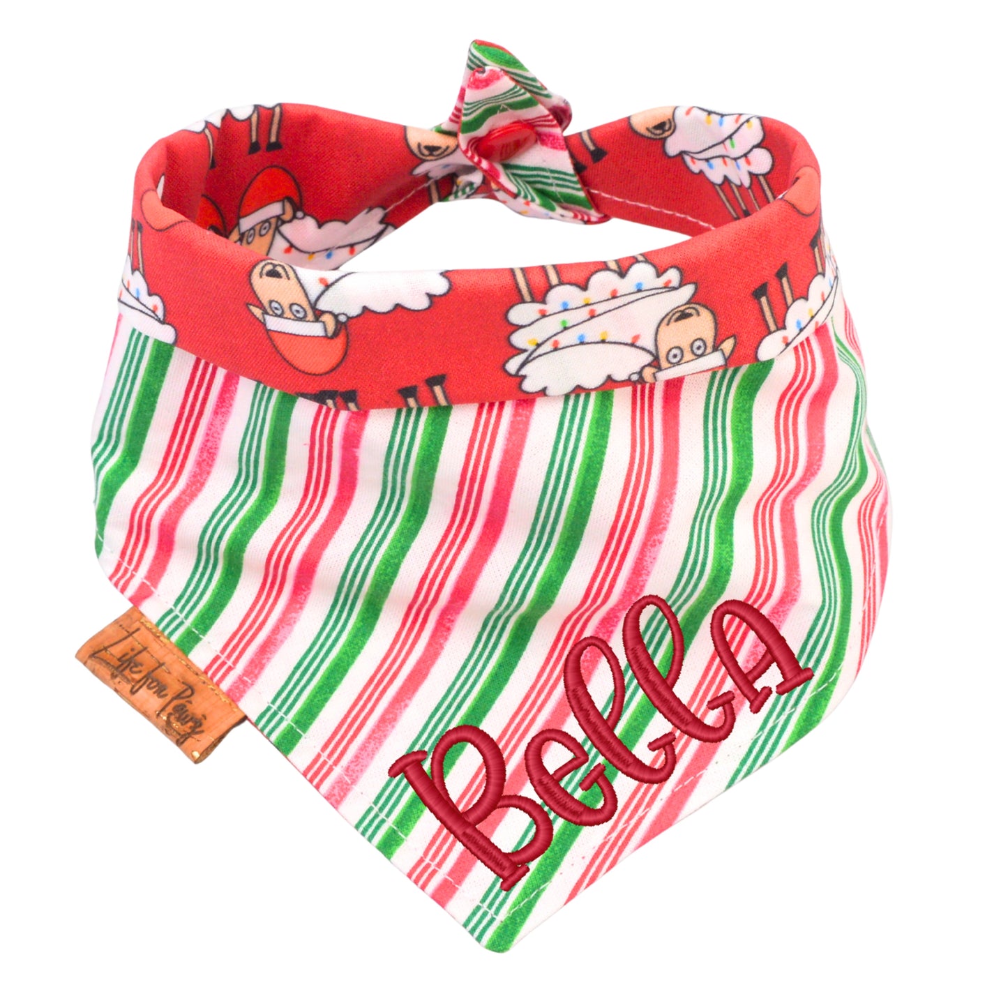 Tie and Snap Christmas Sheep & Stripes Tie & Snap Bandana by Life for Pawz – Handmade for pets