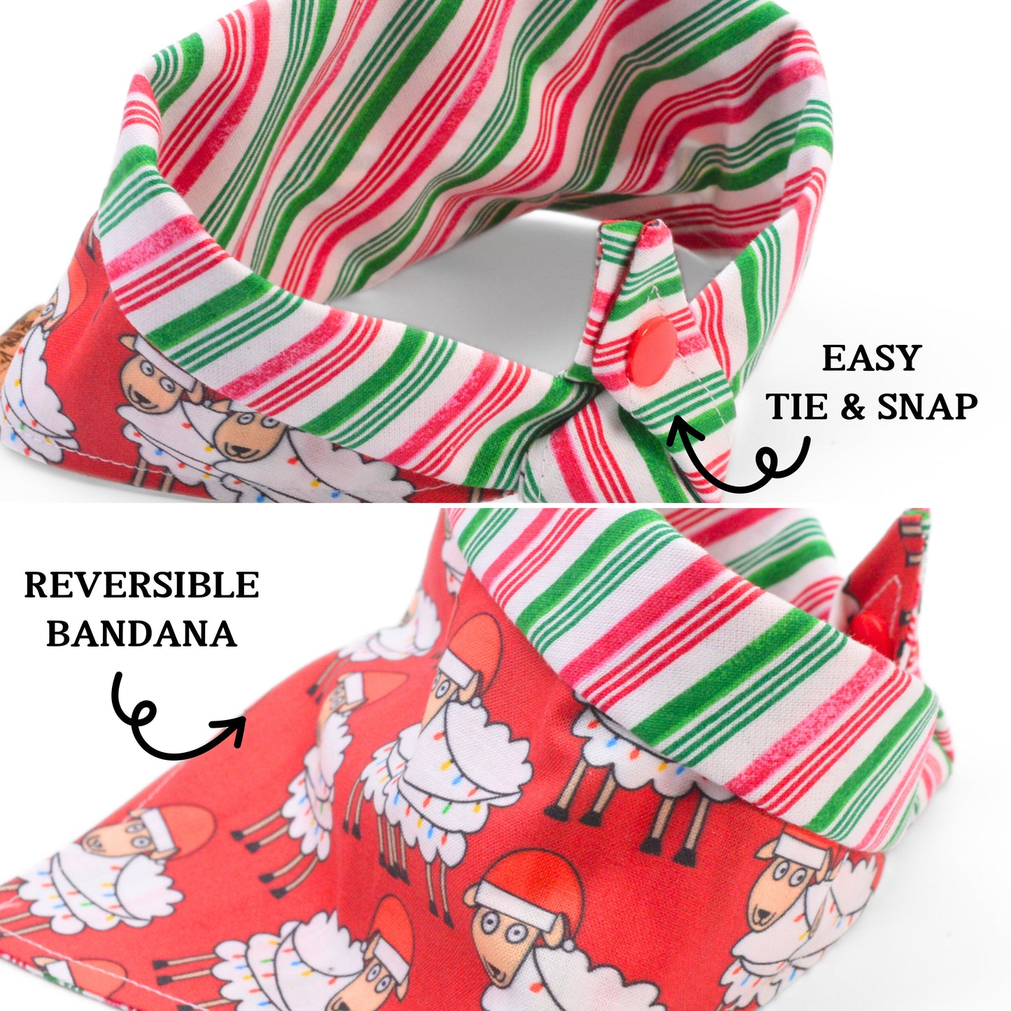 Tie and Snap Christmas Sheep & Stripes Tie & Snap Bandana by Life for Pawz – Handmade for pets