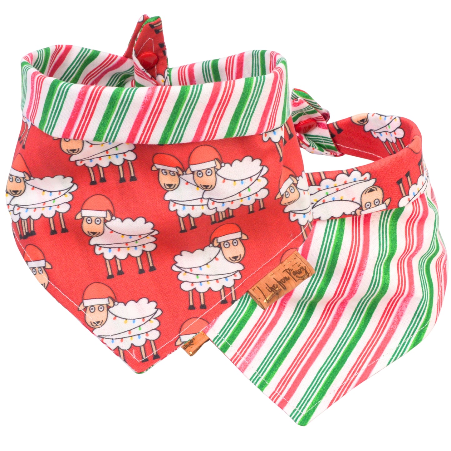 Tie and Snap Christmas Sheep & Stripes Tie & Snap Bandana by Life for Pawz – Handmade for pets