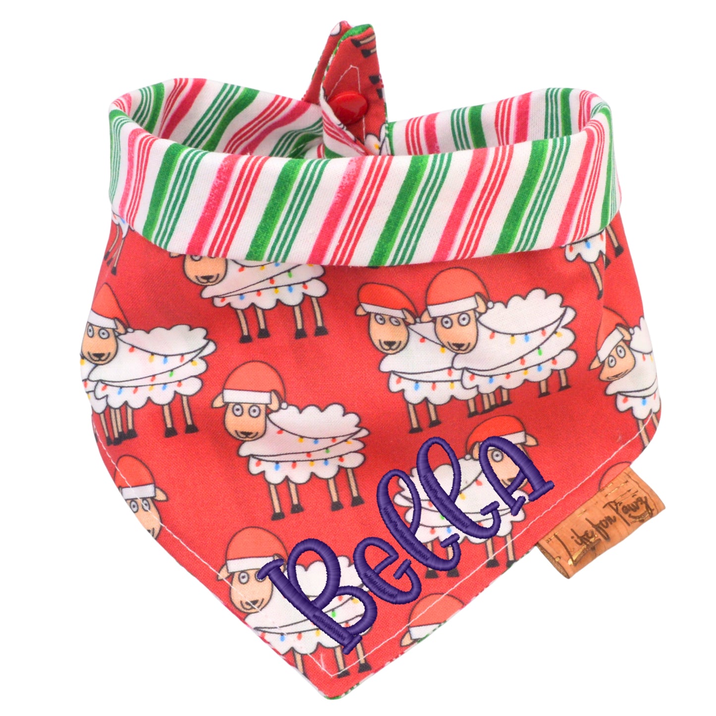 Tie and Snap Christmas Sheep & Stripes Tie & Snap Bandana by Life for Pawz – Handmade for pets