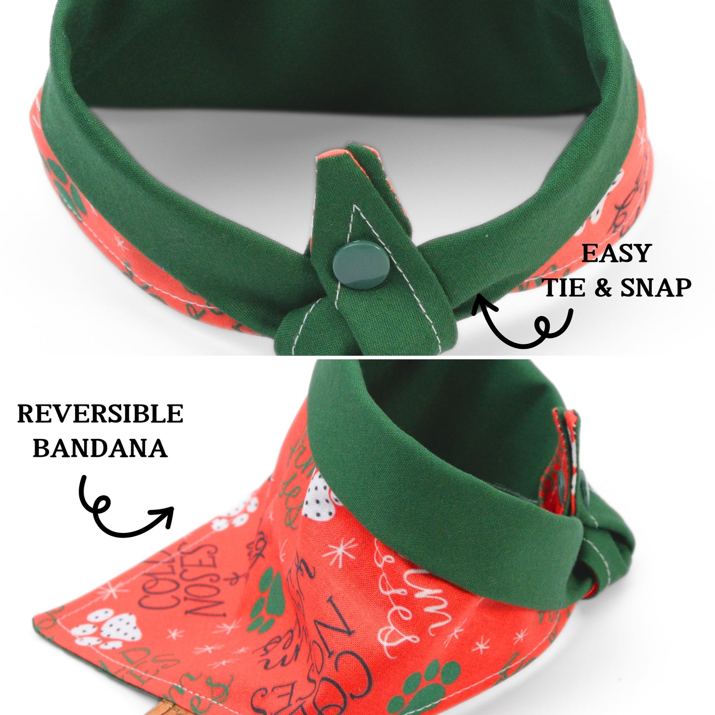 Tie and Snap Christmas Warm Kisses Tie & Snap Bandana by Life for Pawz ā Handmade for pets