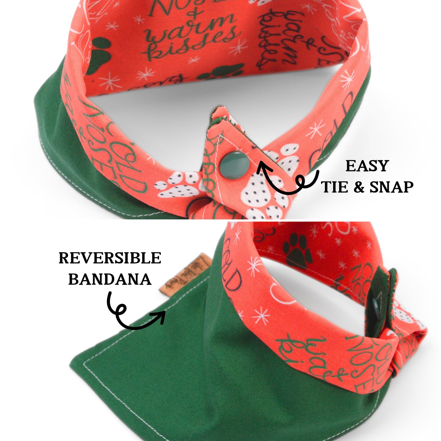 Tie and Snap Christmas Warm Kisses Tie & Snap Bandana by Life for Pawz ā Handmade for pets
