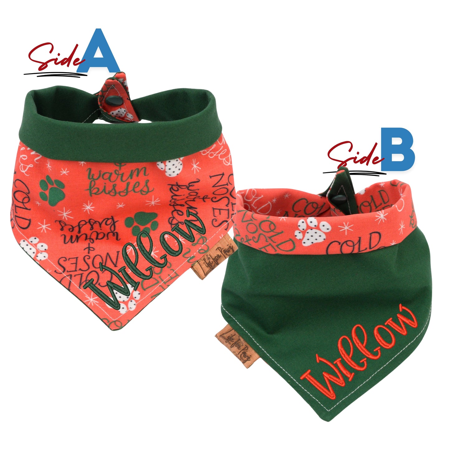 Tie and Snap Christmas Warm Kisses Tie & Snap Bandana by Life for Pawz ā Handmade for pets