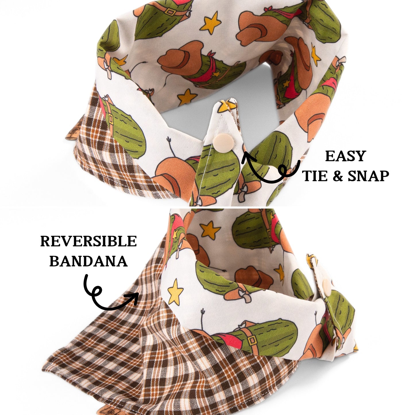 Tie and Snap Cowboy Cactus Bandana by Life for Pawz – Handmade for pets