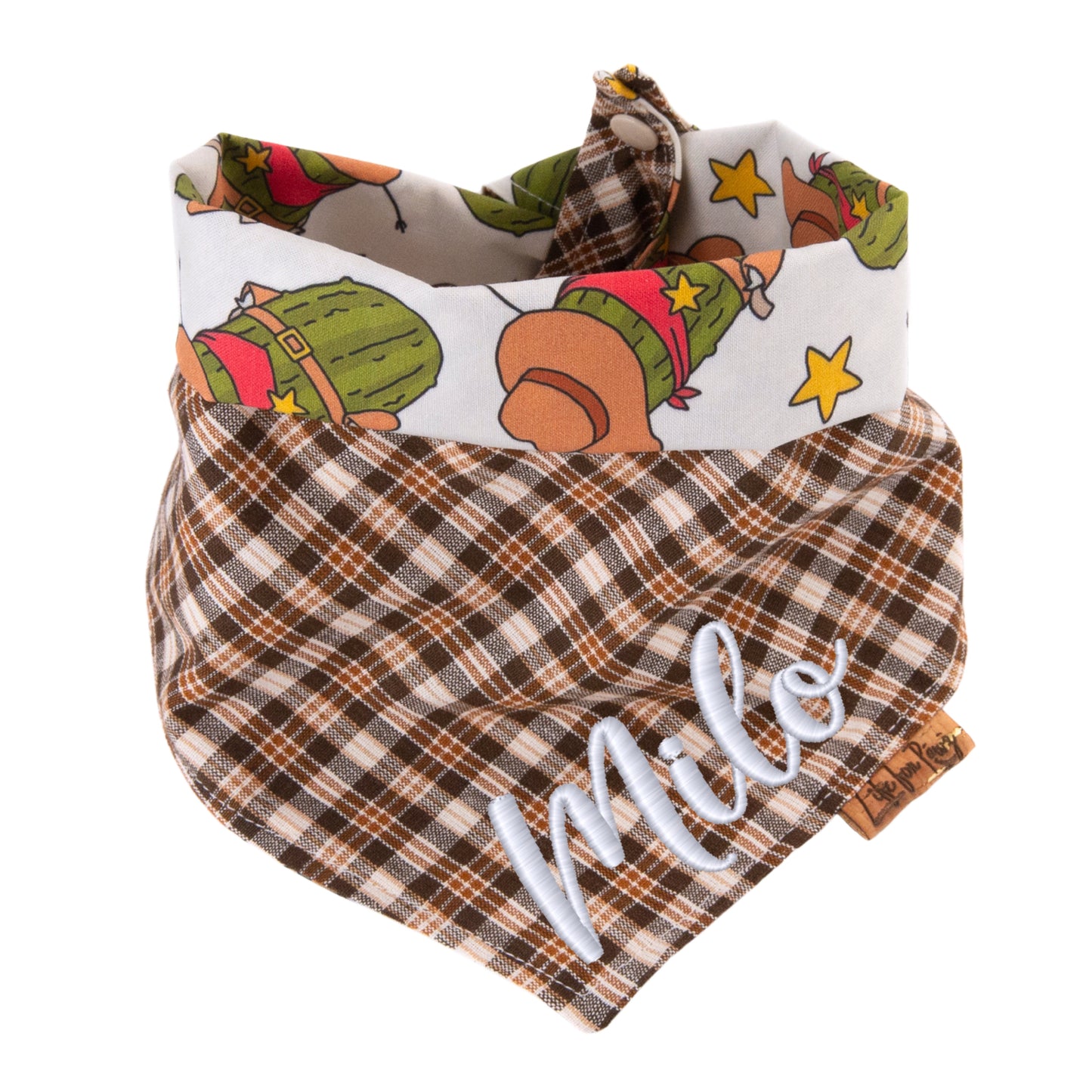 Tie and Snap Cowboy Cactus Bandana by Life for Pawz – Handmade for pets