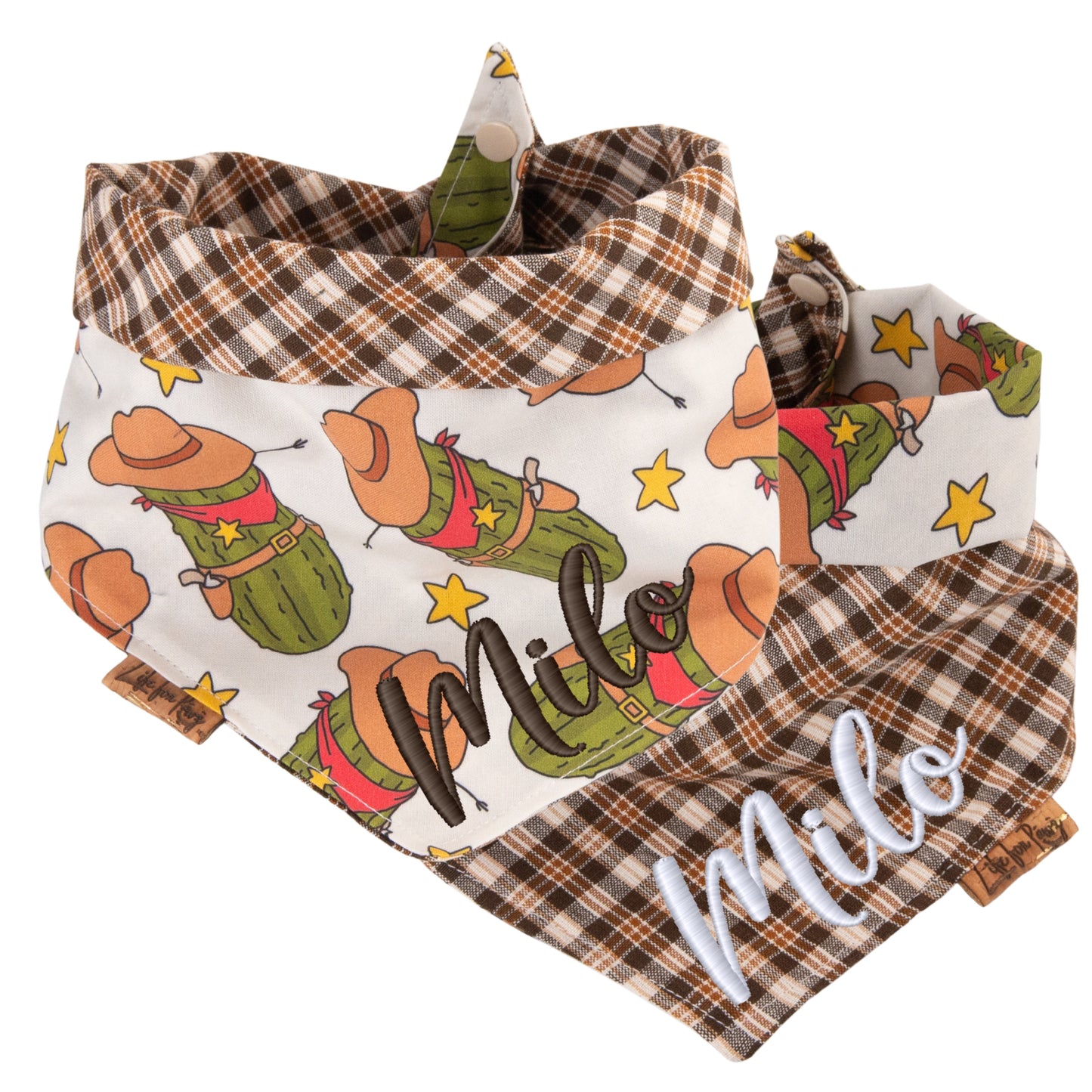 Tie and Snap Cowboy Cactus Bandana by Life for Pawz – Handmade for pets
