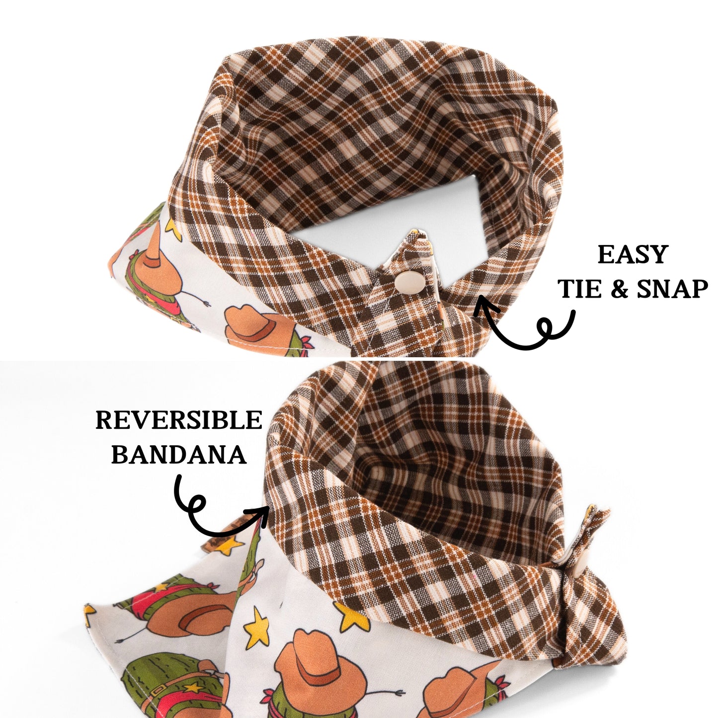 Tie and Snap Cowboy Cactus Bandana by Life for Pawz – Handmade for pets
