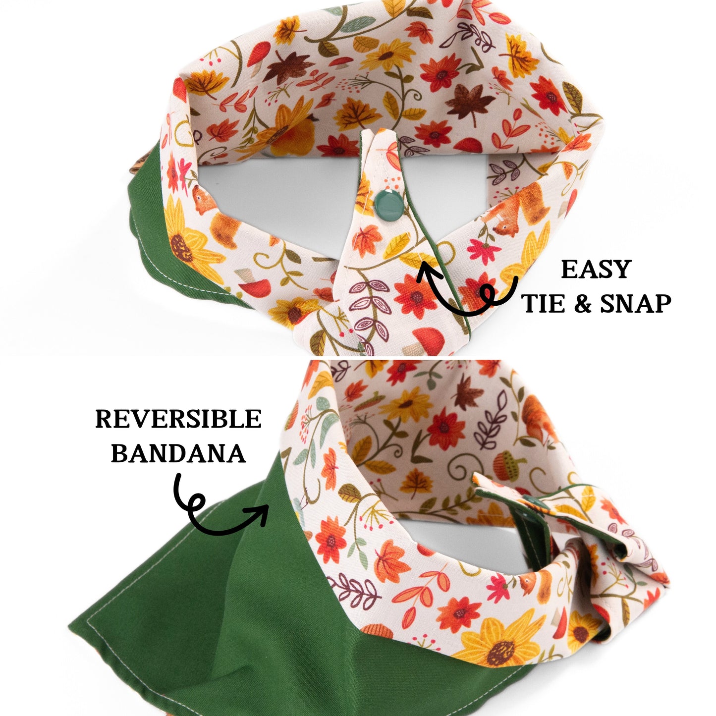 Tie and Snap Fall Floral Bandana by Life for Pawz – Handmade for pets