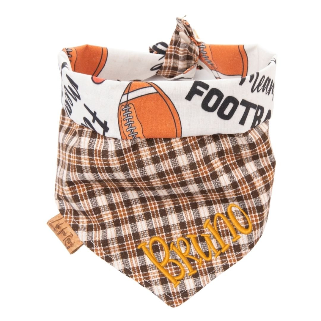 Tie and Snap Fall Football by Life for Pawz – Handmade for pets