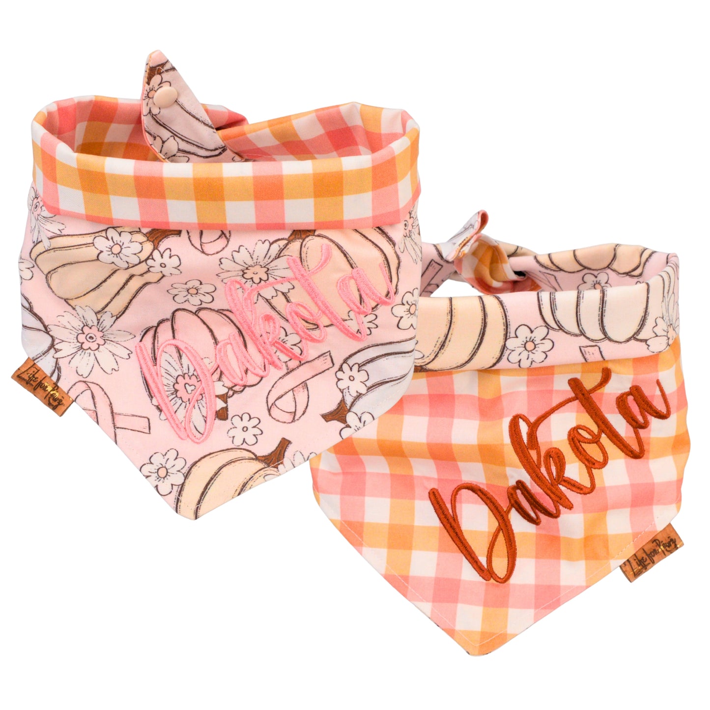 Tie and Snap Fall Pumpkin Dog Bandana by Life for Pawz – Handmade for pets