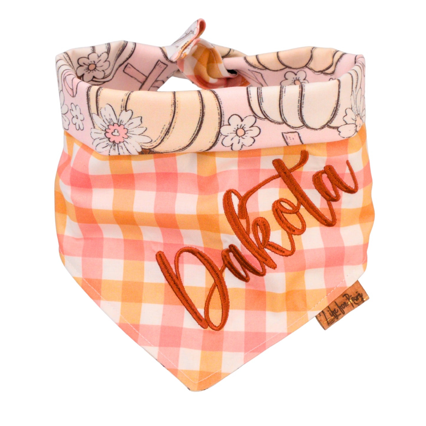 Tie and Snap Fall Pumpkin Dog Bandana by Life for Pawz – Handmade for pets