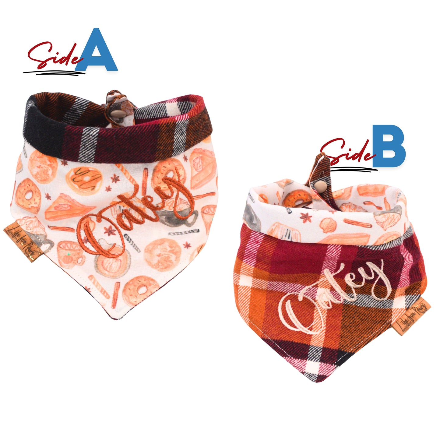 Tie and Snap Fall Treats & Plaid Tie & Snap Bandana by Life for Pawz ā Handmade for pets