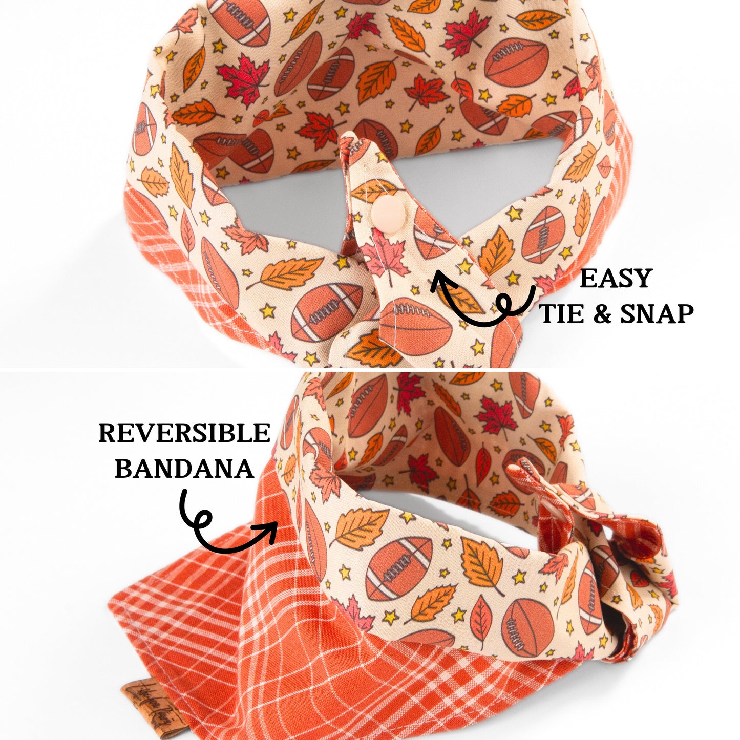 Tie and Snap Football & Fall Plaid by Life for Pawz – Handmade for pets