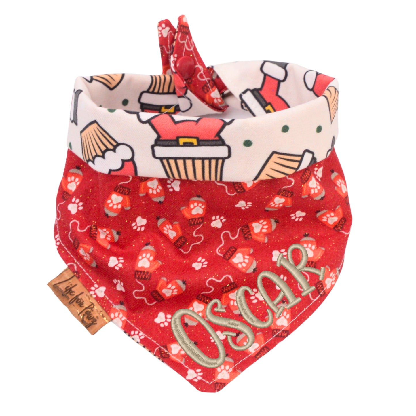 Tie and Snap Santa Suit Dog Bandana by Life for Pawz – Handmade for pets