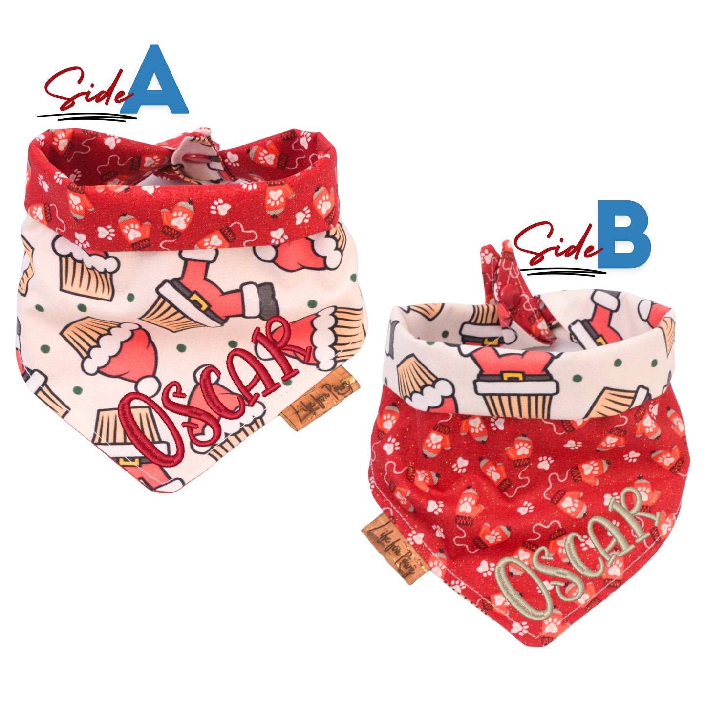 Tie and Snap Santa Suit Dog Bandana by Life for Pawz – Handmade for pets