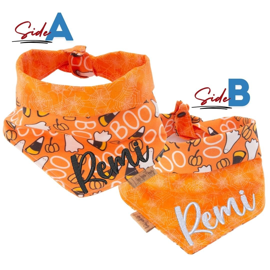 Tie and Snap Spooky Ghost Candy Corn by Life for Pawz – Handmade for pets