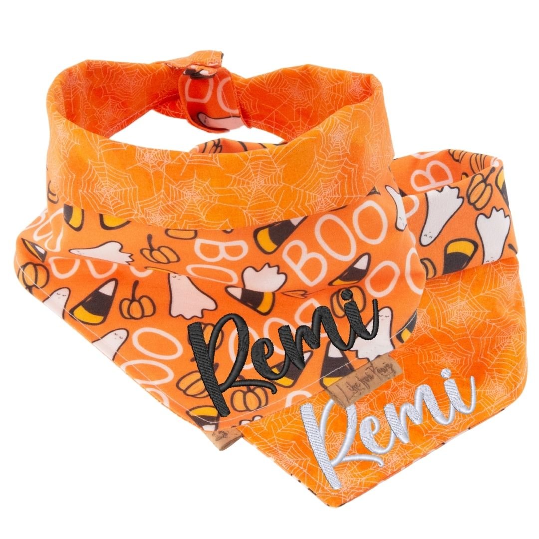 Tie and Snap Spooky Ghost Candy Corn by Life for Pawz – Handmade for pets