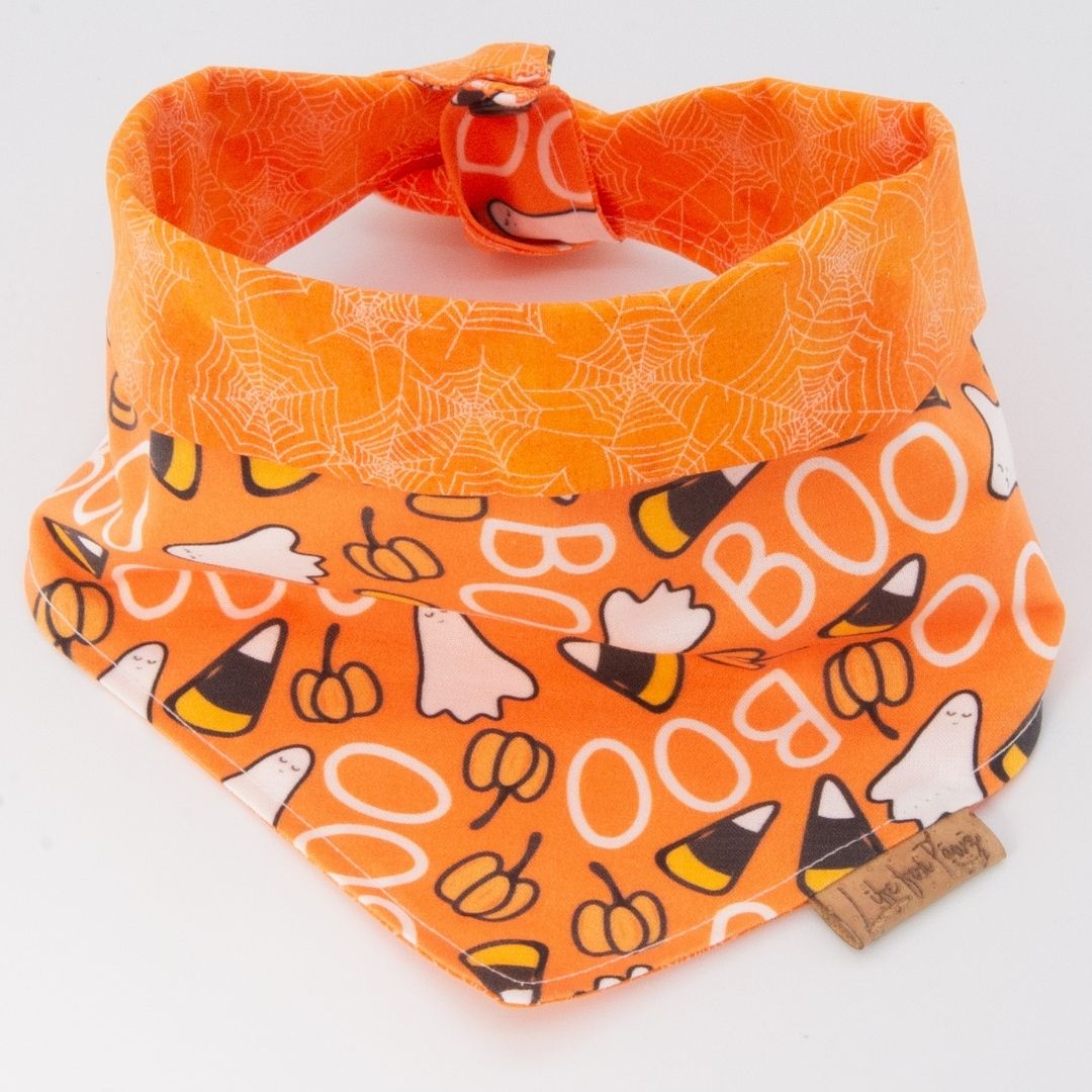 Tie and Snap Spooky Ghost Candy Corn by Life for Pawz – Handmade for pets