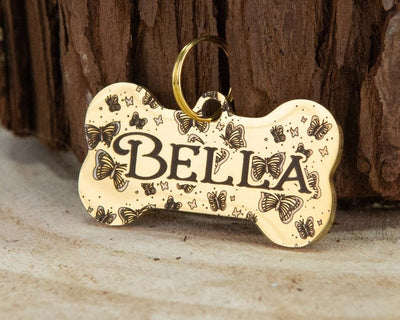 Dog bandana Personalized Stainless Steel Pet ID Tag - Deep Laser Engraved, Mini Butterflies - Life for Pawz - Pet id