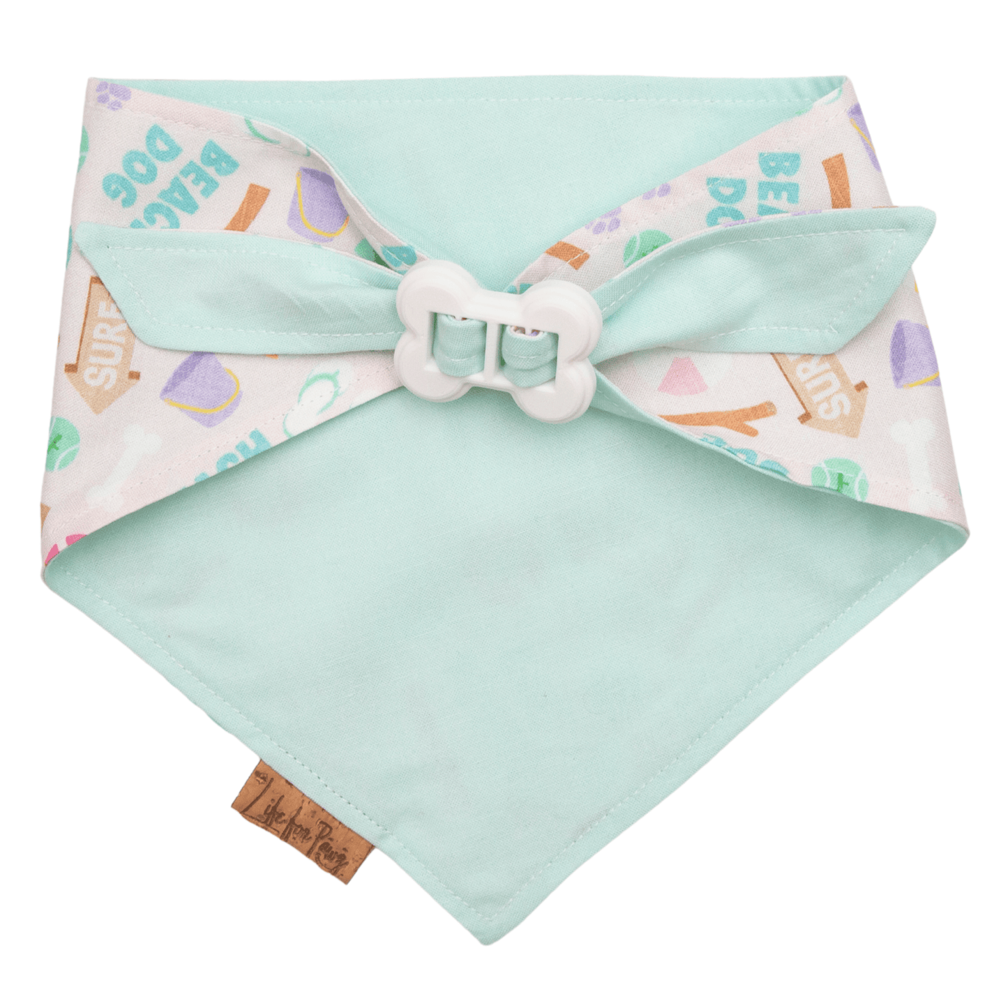 Dog bandana Beach Dog & Mint Bandana – Reversible with Bone Clasp - Life for Pawz - Bone Clasp