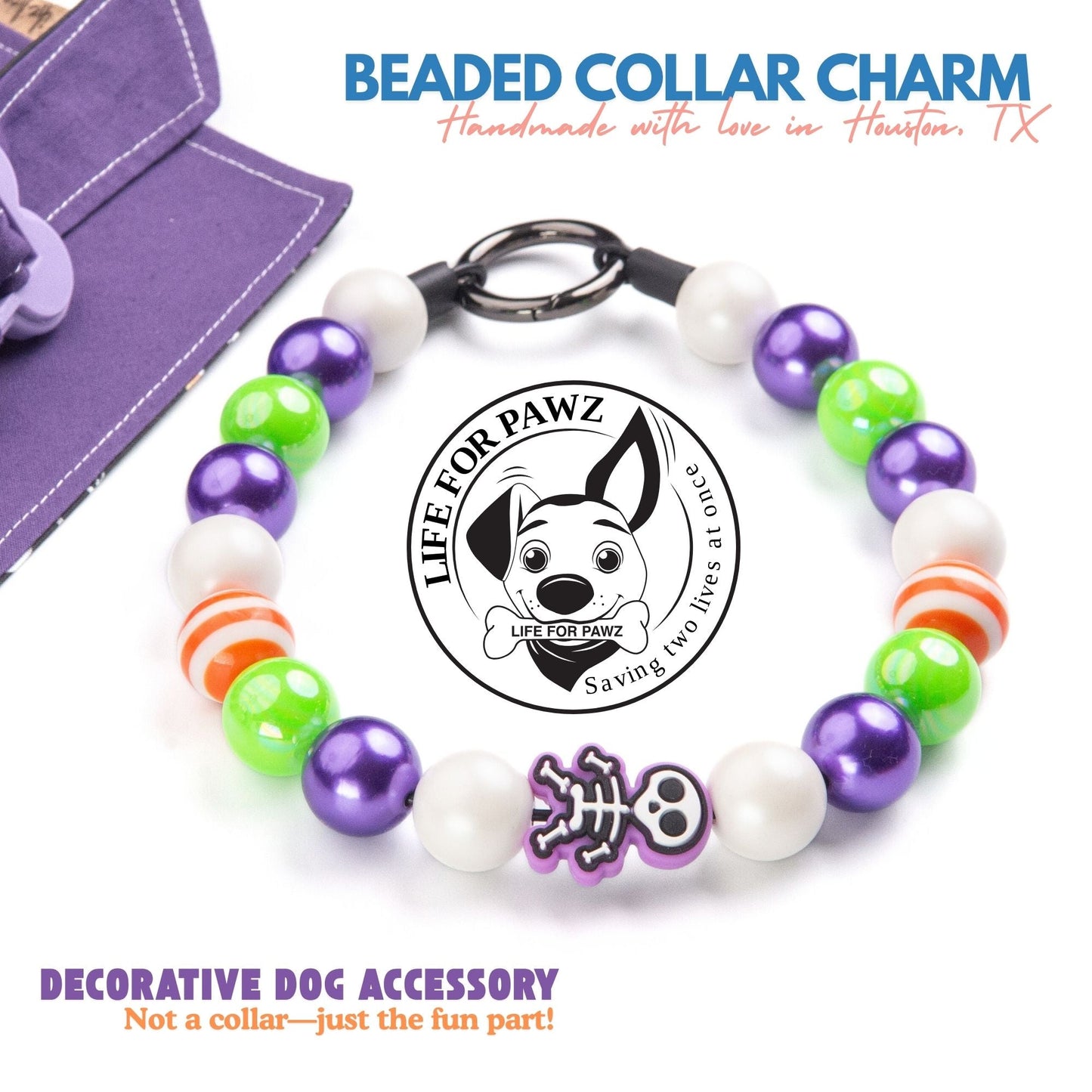 beaded dog necklace Halloween Skeleton Beaded Charm by Life for Pawz – Handmade for pets
