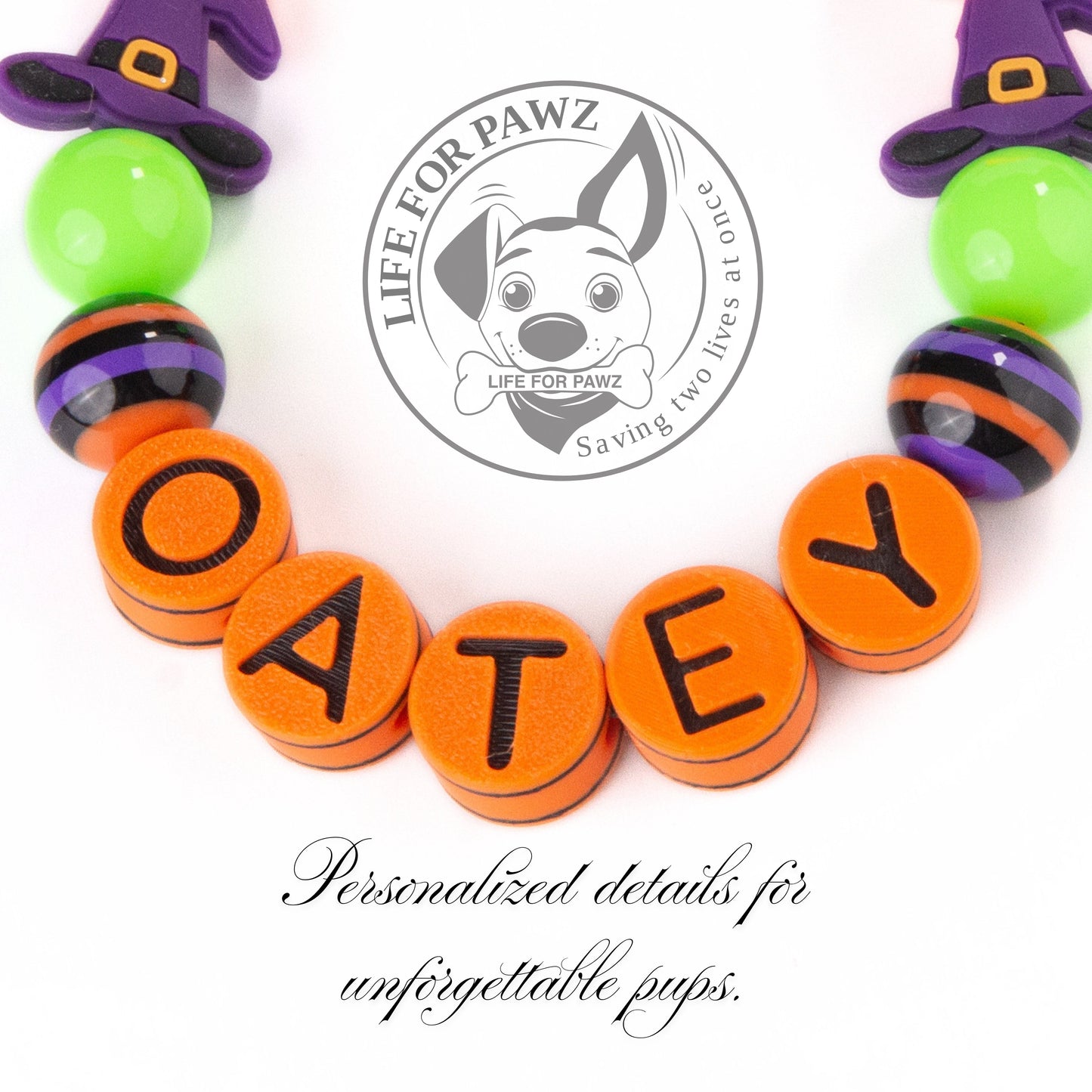 beaded dog necklace Halloween Witch Dog Charm - Custom Name by Life for Pawz – Handmade for pets