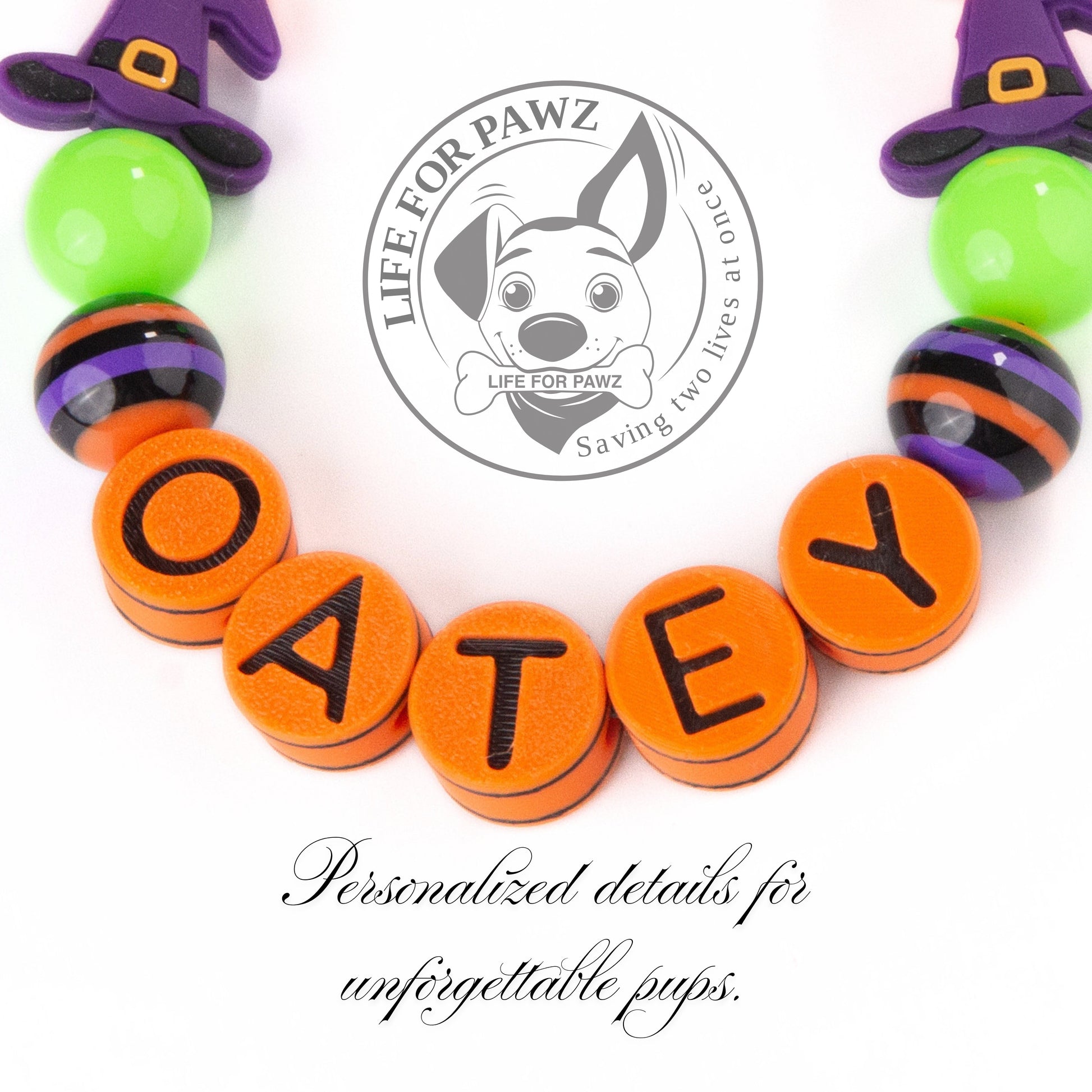 beaded dog necklace Halloween Witch Dog Charm - Custom Name by Life for Pawz – Handmade for pets