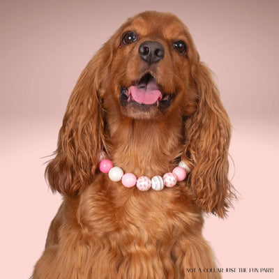 beaded dog necklace Pink Awareness Charm by Life for Pawz – Handmade for pets