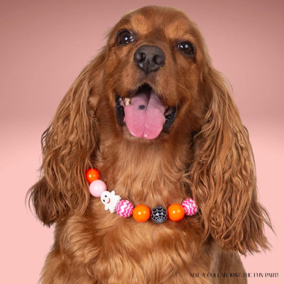 beaded dog necklace Pink & Orange Ghost Charm by Life for Pawz – Handmade for pets