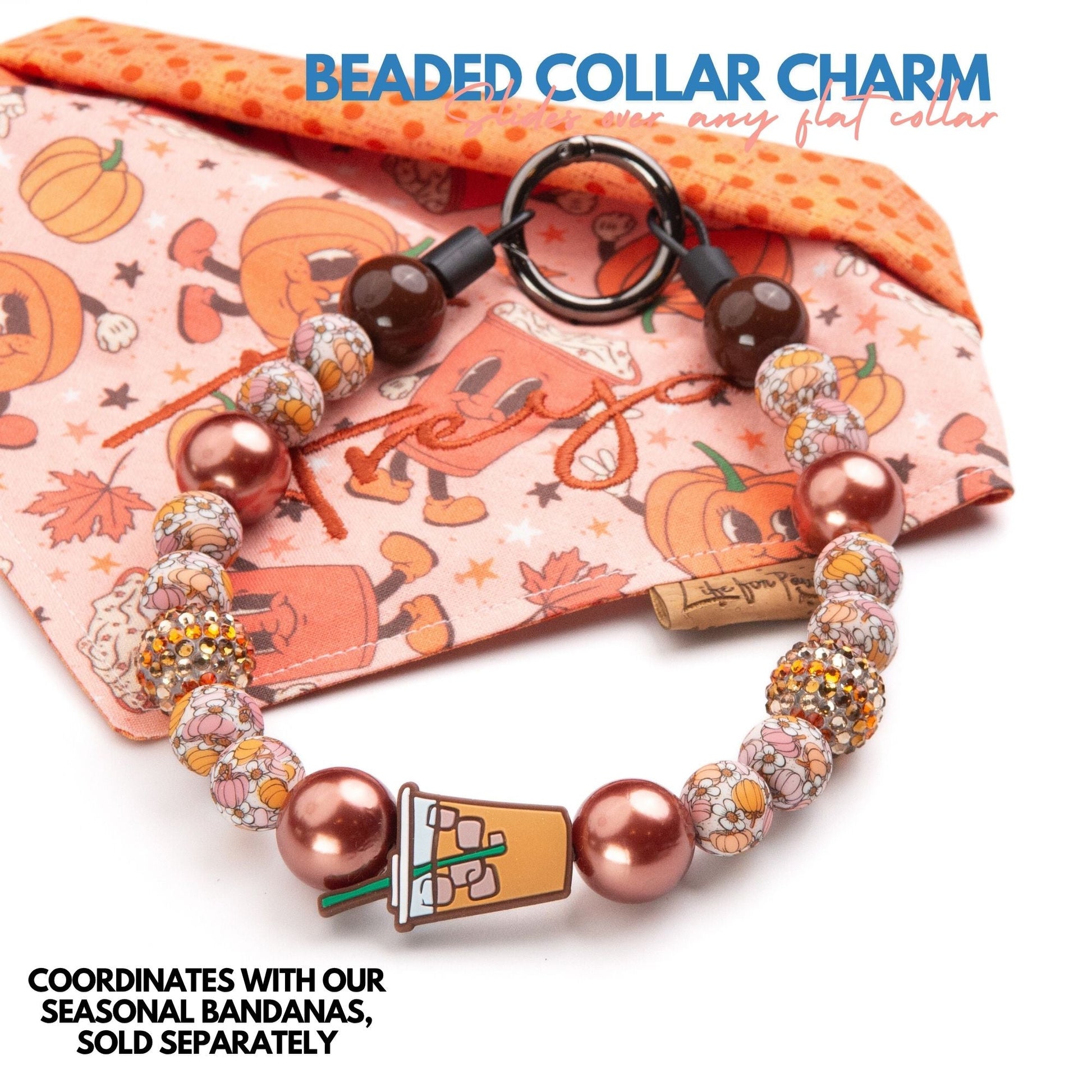 beaded dog necklace Pumpkin Spice Latte Charm by Life for Pawz – Handmade for pets