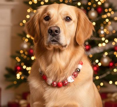 beaded dog necklace Santa & Snowflakes Christmas Beaded Dog Collar by Life for Pawz – Handmade for pets
