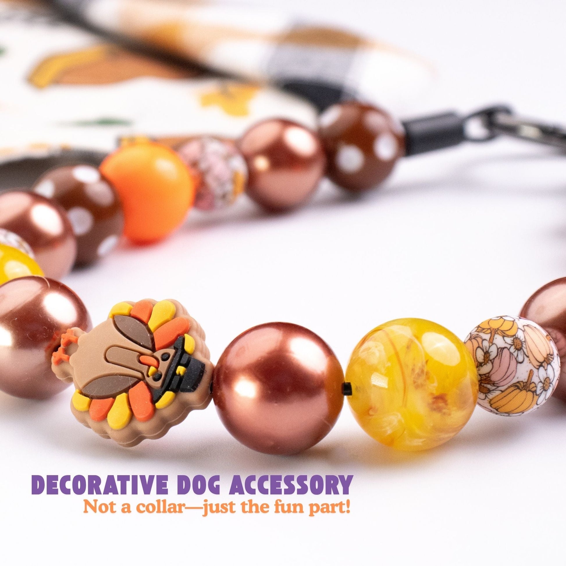 beaded dog necklace Thanksgiving Turkey Charm by Life for Pawz – Handmade for pets