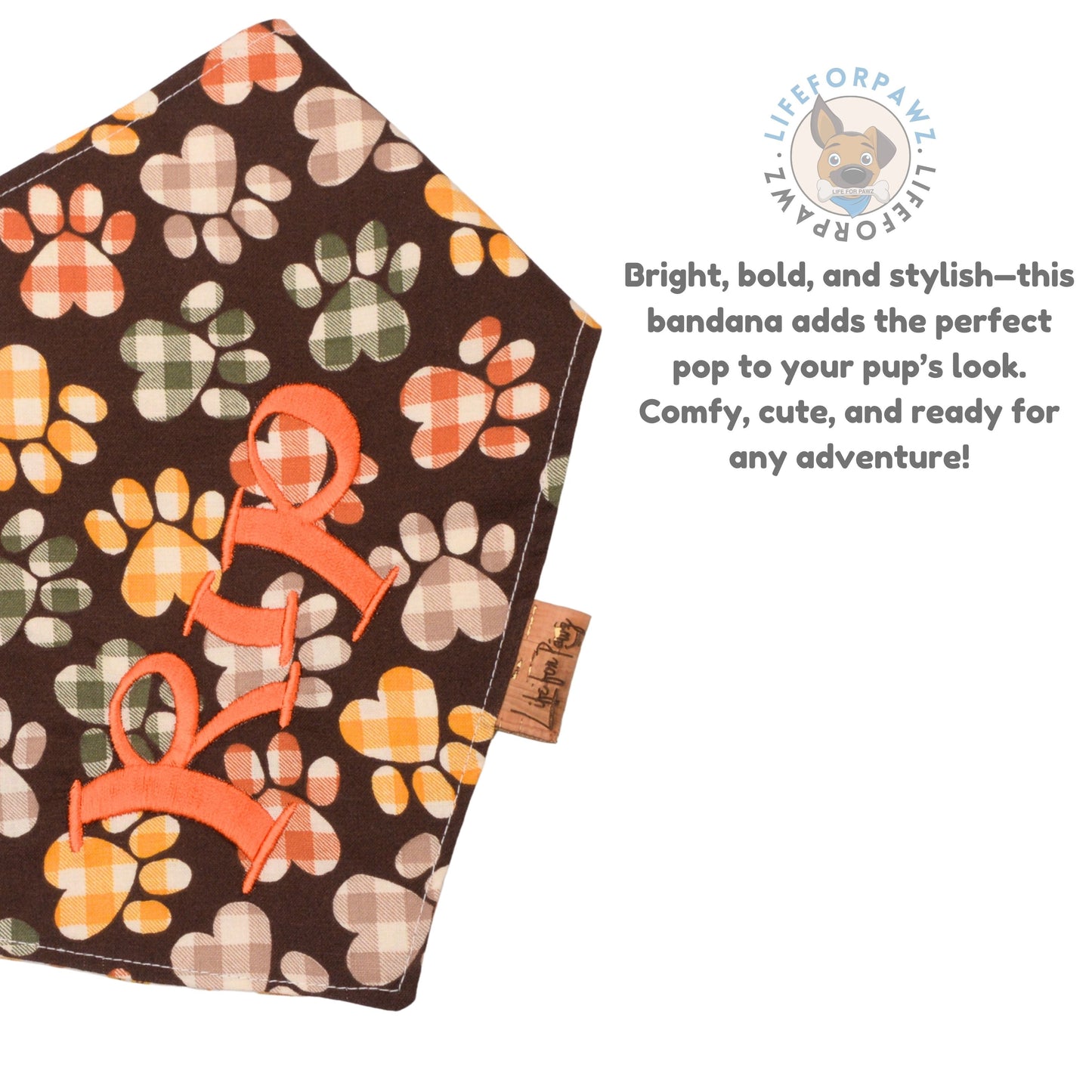 Bone Clasp Fall Paw Print Bandana by Life for Pawz – Handmade for pets