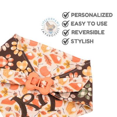 Bone Clasp Fall Paw Print Bandana by Life for Pawz – Handmade for pets
