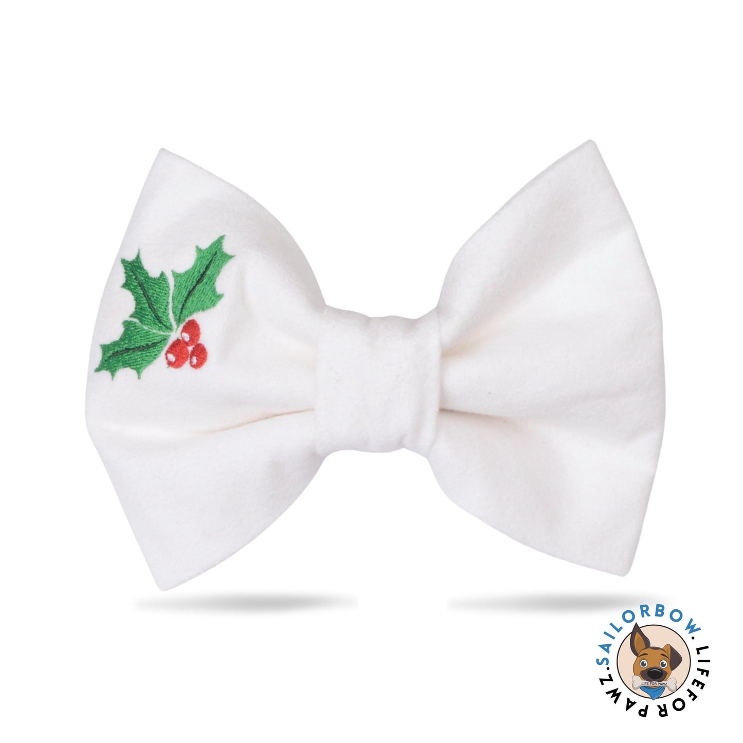 Bowtie Christmas Dog White Flannel Bowtie by Life for Pawz – Handmade for pets