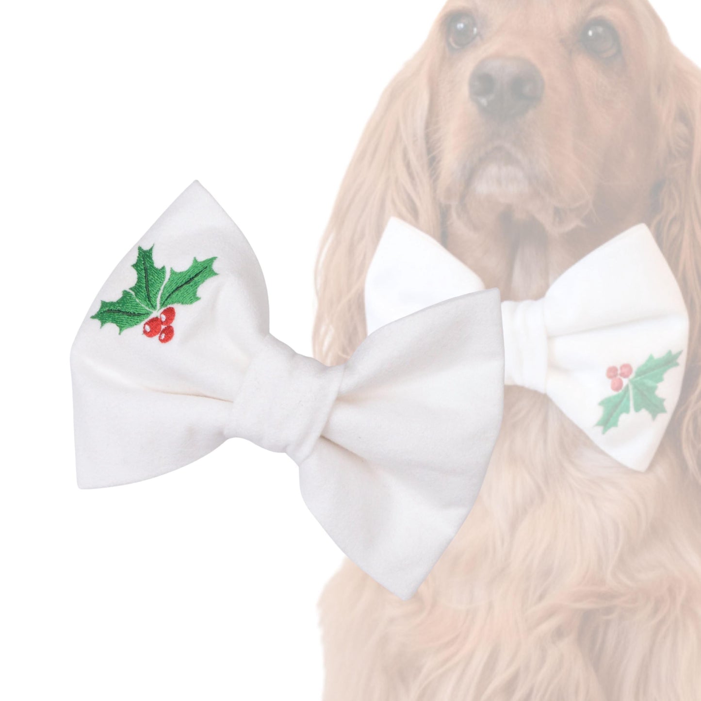 Bowtie Christmas Dog White Flannel Bowtie by Life for Pawz – Handmade for pets