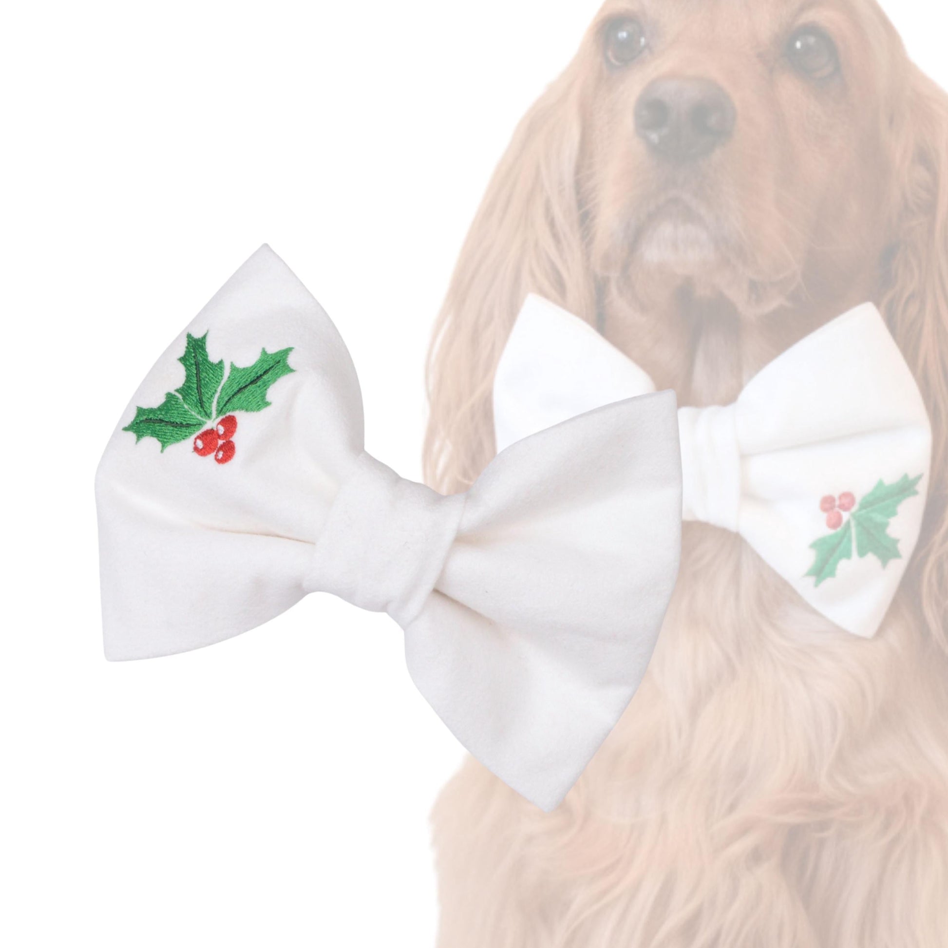 Bowtie Christmas Dog White Flannel Bowtie by Life for Pawz – Handmade for pets