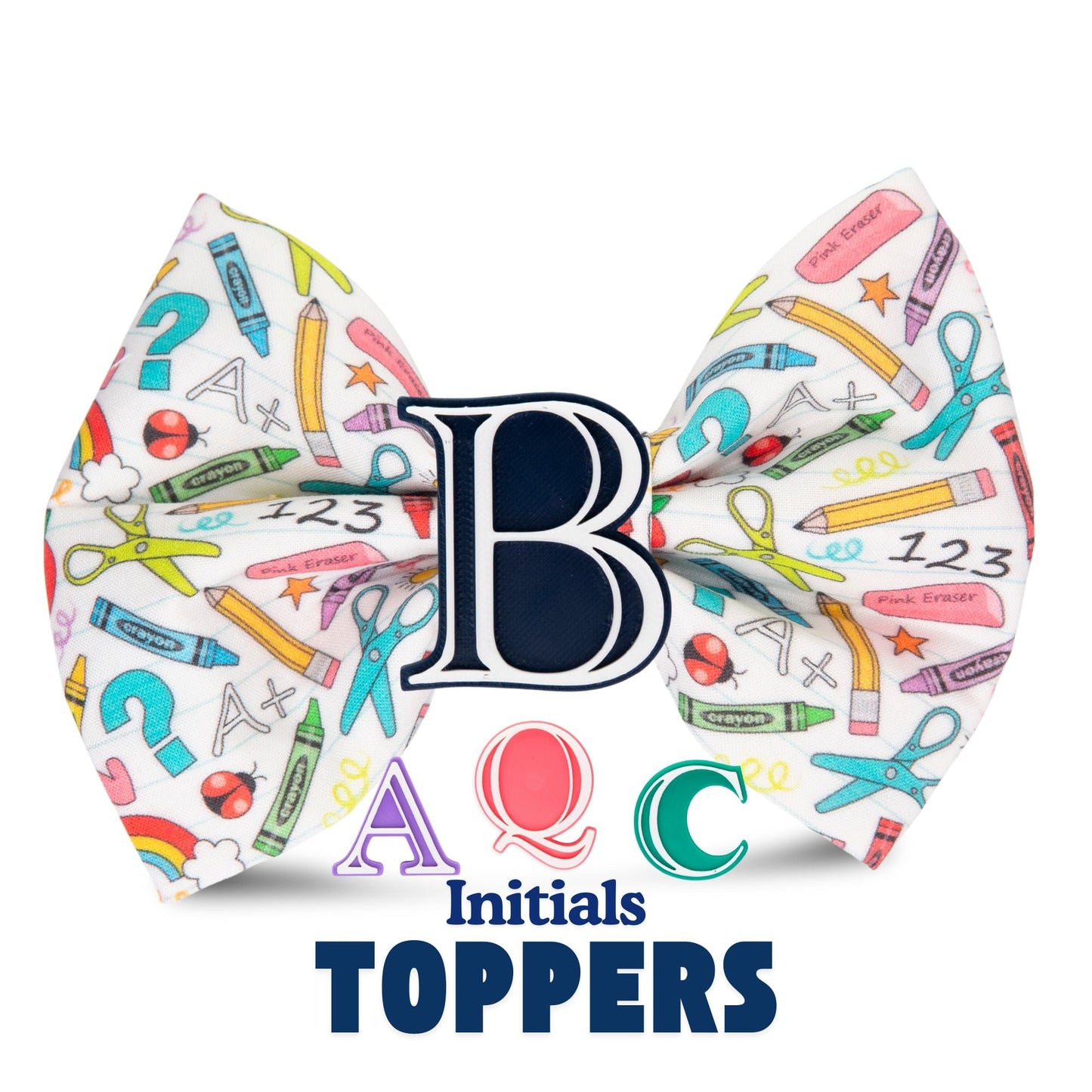 Bowtie School Oversized Bow with Initial by Life for Pawz – Handmade for pets