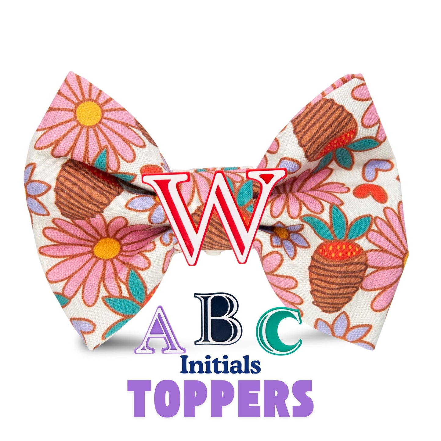 Bowtie Strawberry Daisy Bowtie with Initial by Life for Pawz – Handmade for pets