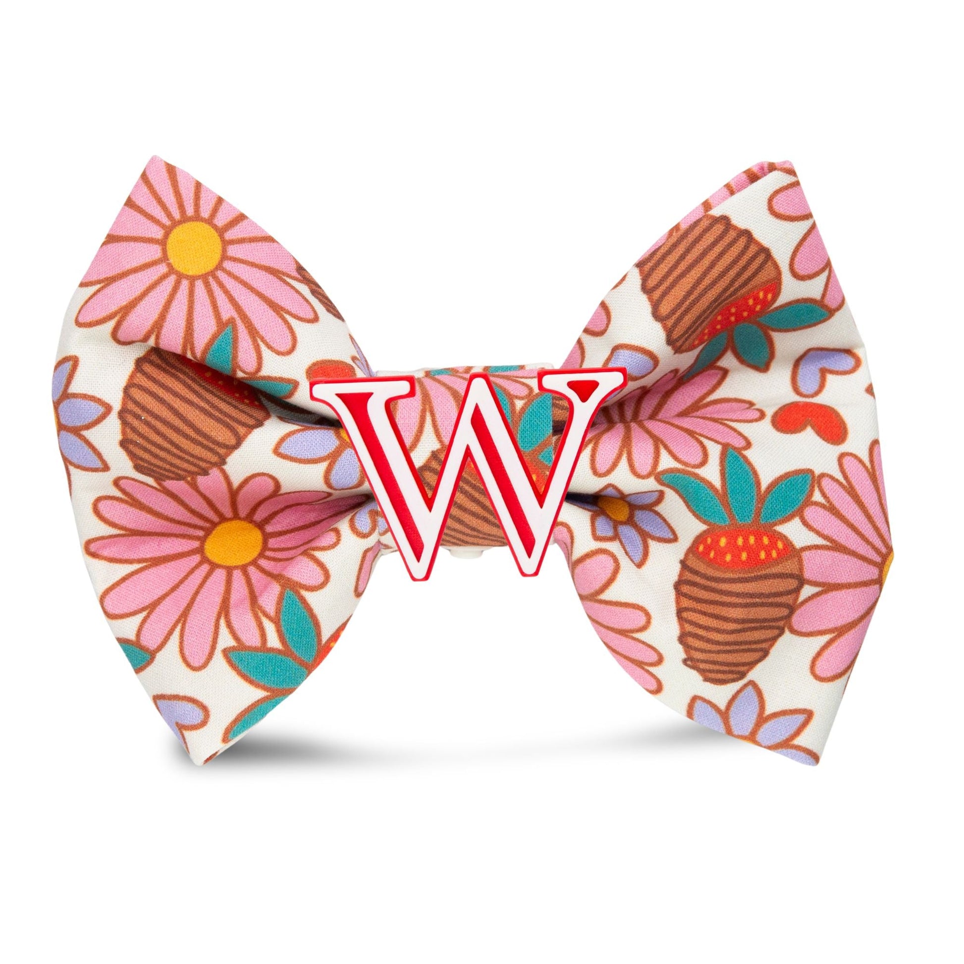 Bowtie Strawberry Daisy Bowtie with Initial by Life for Pawz – Handmade for pets