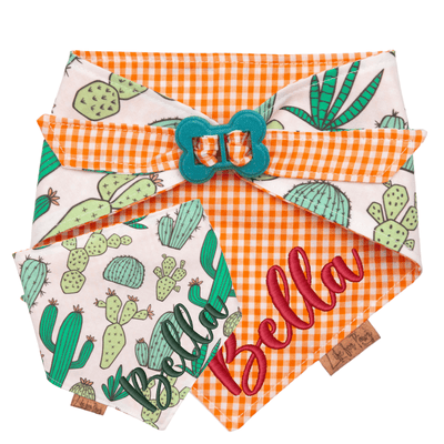 Dog bandana Cactus & Orange Gingham Reversible Dog Bandana with Bone Clasp - Life for Pawz - Bone Clasp
