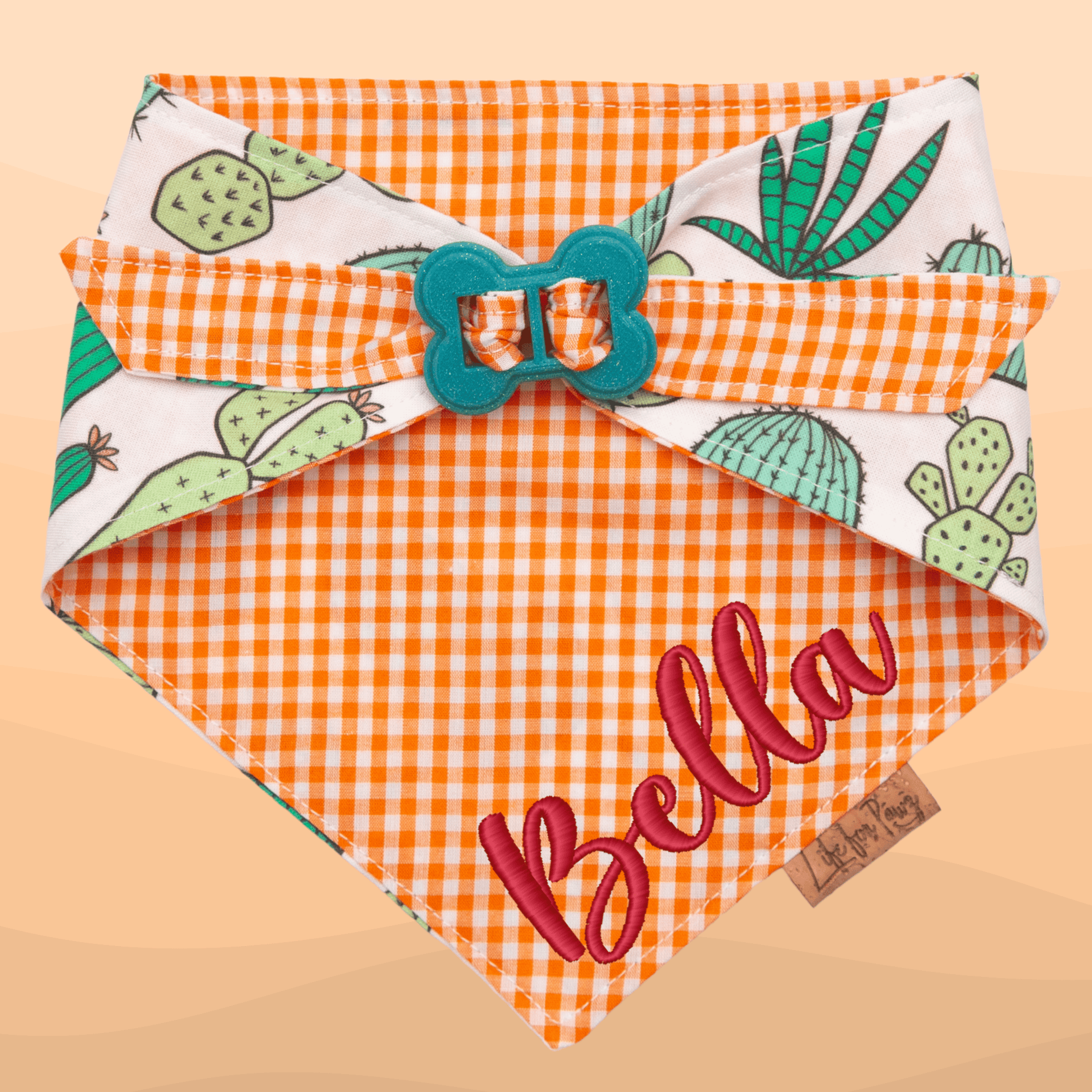 Dog bandana Cactus & Orange Gingham Reversible Dog Bandana with Bone Clasp - Life for Pawz - Bone Clasp