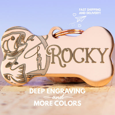 Dog Tag Custom Engraved Dog/Cat Tags - Stainless Steel, Personalized Pet ID, Perfect Gift for Fishing Enthusiast Pet Lovers - Stylish & Durable by Life for Pawz – Handmade for pets