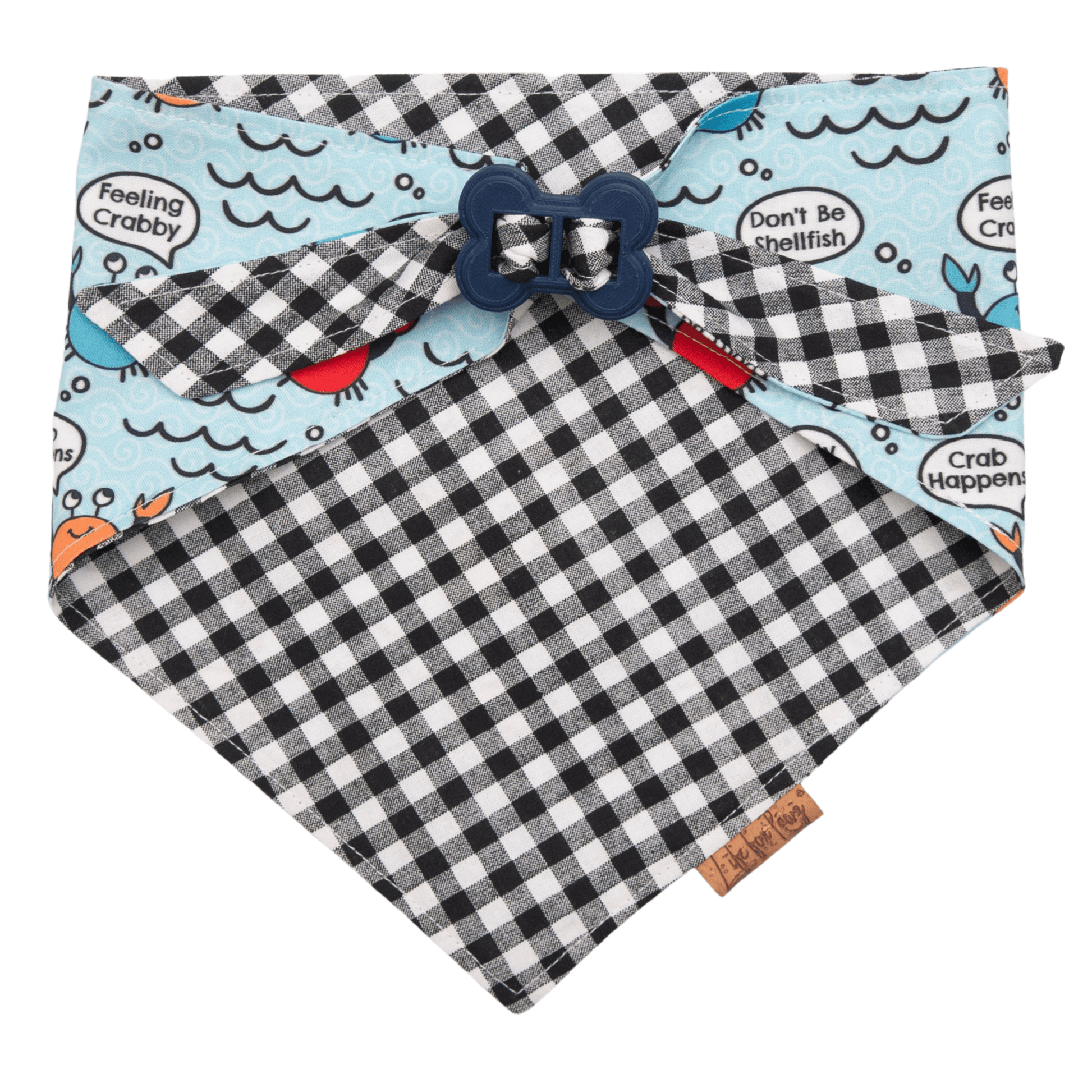 Dog bandana Feeling Crabby & Gingham Reversible Dog Bandana with Bone Clasp - Life for Pawz - Bone Clasp