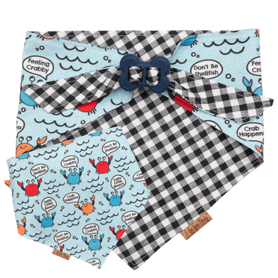 Dog bandana Feeling Crabby & Gingham Reversible Dog Bandana with Bone Clasp - Life for Pawz - Bone Clasp